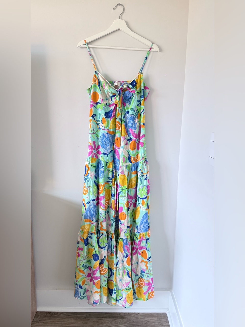 Fate Cut Out Back Maxi Floral Dress Adjustable Straps Elastic Waist Back Women M
